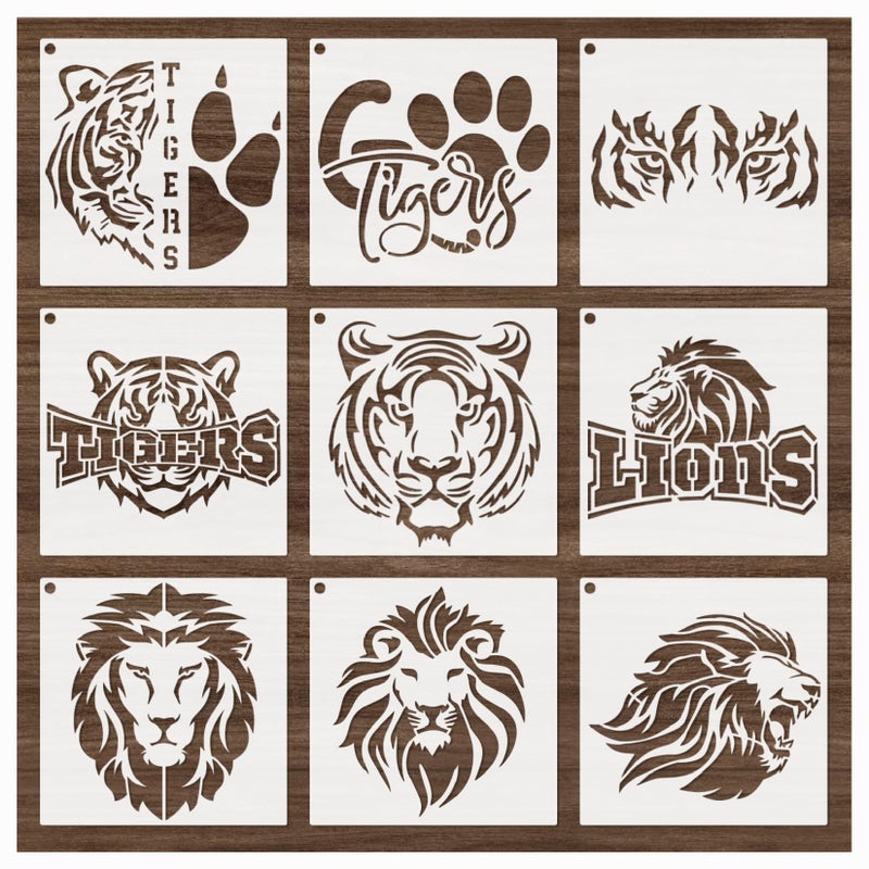 yhslmh Lion Tiger Stencils for Painting on Wood Reusable Animal Spray Paint Stencil for Kids Crafts Canvas Furniture Wall Drawing Card Making Pattern Decorative (Lion Tiger) - Image 1